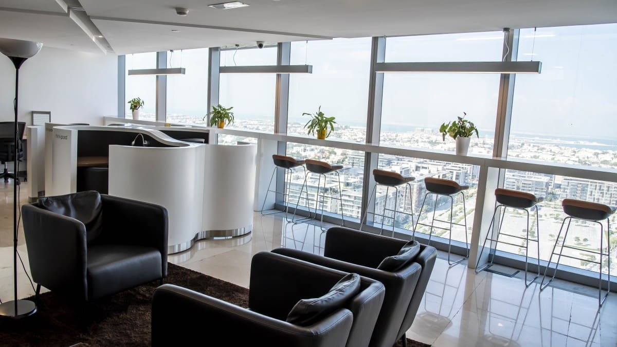  Virtual office in Dubai with a modern office and city view.